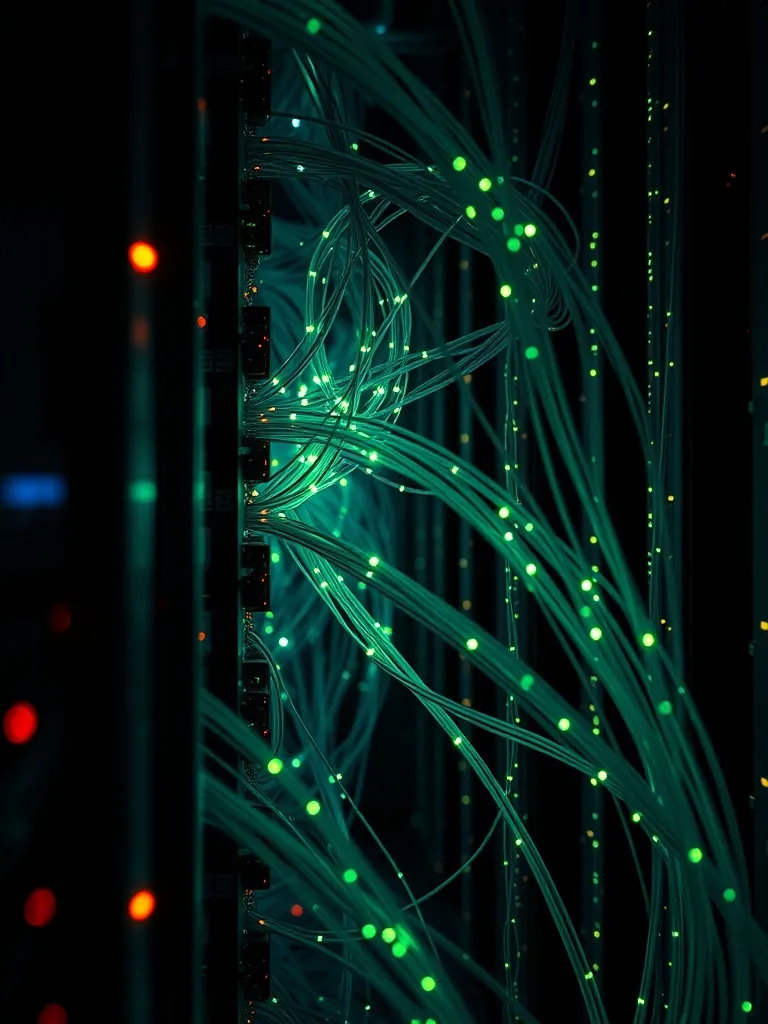 High-speed fiber optic network nodes and glowing data transm